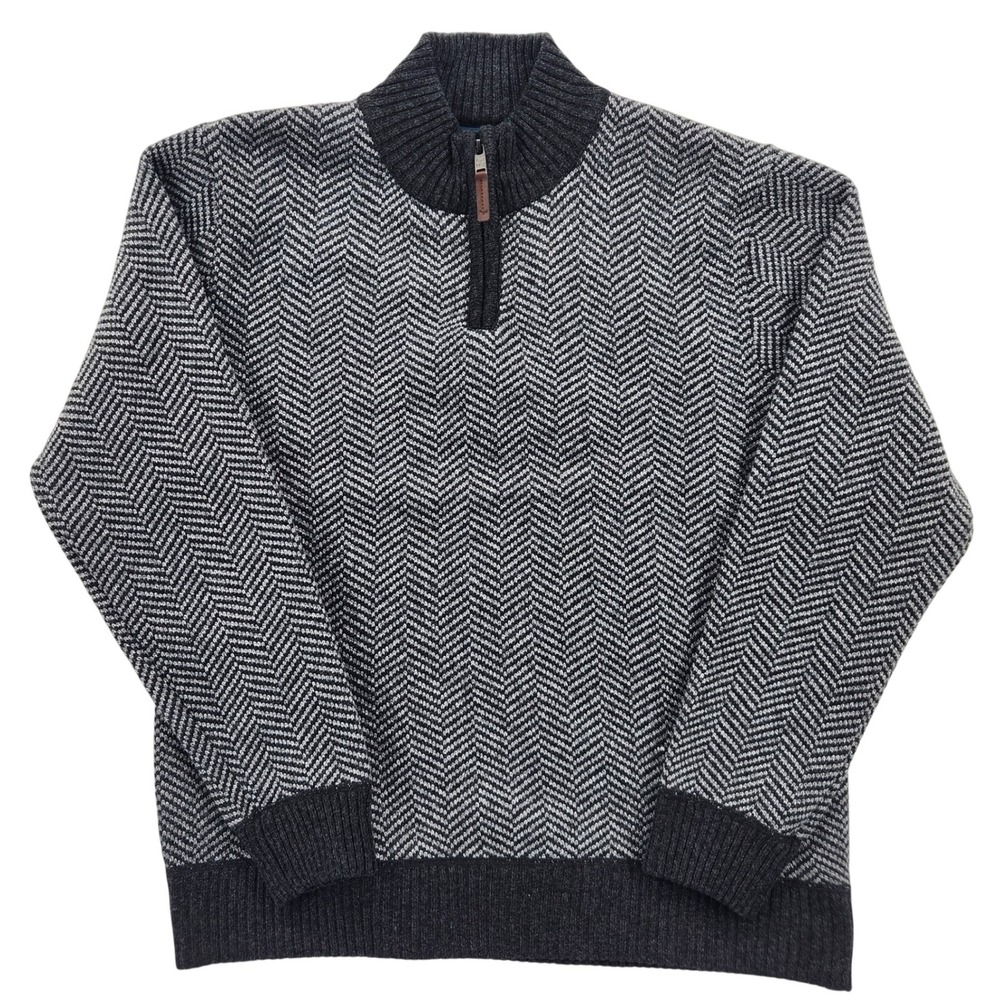 Brave Soul London NWT Mens 2XL Herringbone Quarter Zip Fleece Lined Sweater Grey